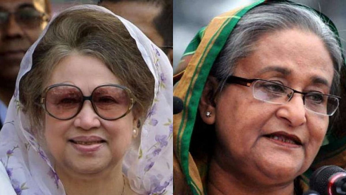 Former Bangladesh PMs Khaleda Zia (L) and Sheikh Hasina (R) - PTI